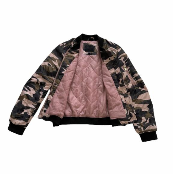 Miss London Jacket Coat Pink Olive Black Quilted Camouflage Bomber Coat Large - Picture 11 of 13